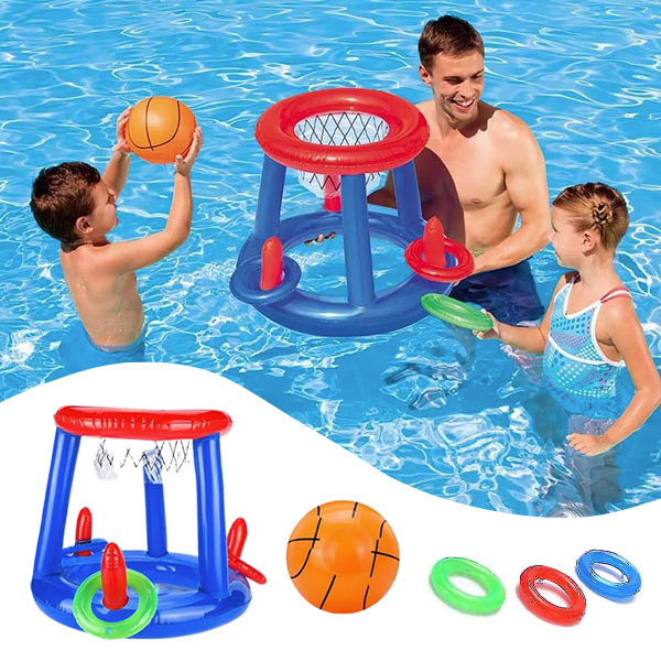 fête piscine avec panier de basket gonflable